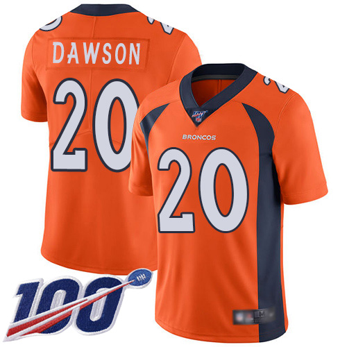 Men Denver Broncos #20 Duke Dawson Orange Team Color Vapor Untouchable Limited Player 100th Season Football NFL Jersey